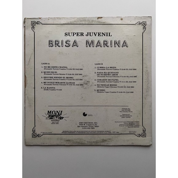 Super Juvenil Brisa Marina LP MONI Records 1017 EX - Picture 2 of 7